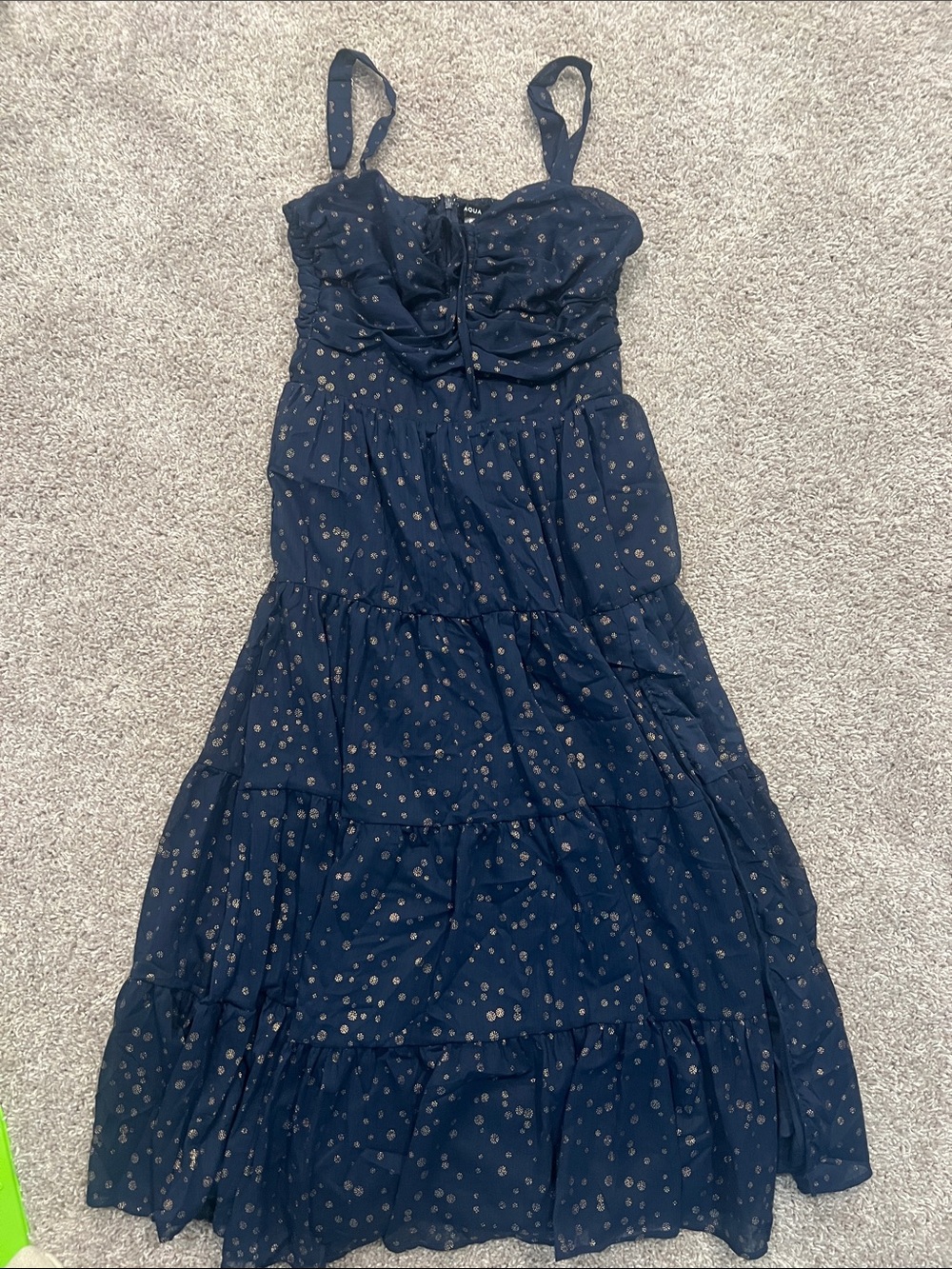 Aqua Navy Maxi Dress with Gold Dot Print